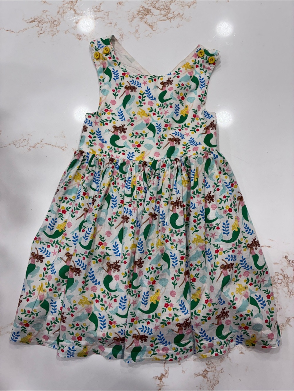 Mini Boden Cotton Crossback Swing Dress - Mermaid Print, 4-5Y